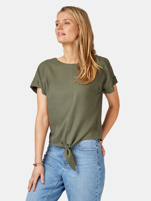 Luna Linen Blend Top, Green, hi-res
