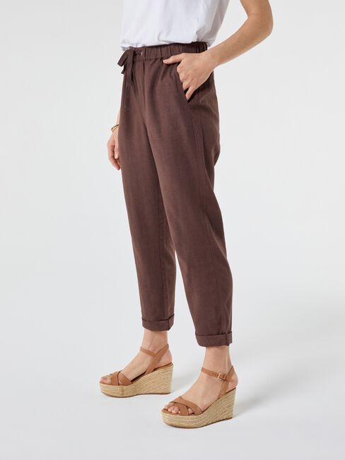Linen Blend Pant, Brown, hi-res