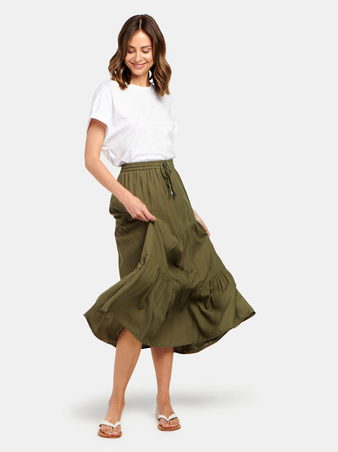 Tiffany Tiered Midi Skirt, Green, hi-res