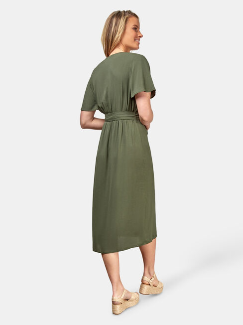 Hannah Button Thru Dress, Green, hi-res