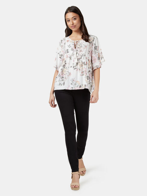 Tia Short Sleeve Peasant Top, White, hi-res
