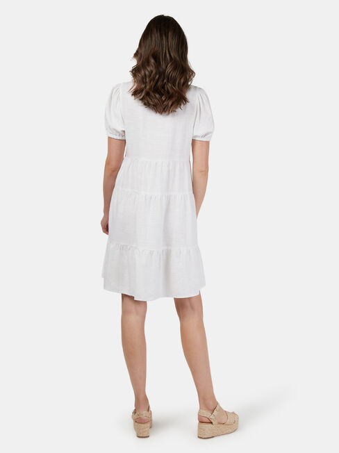 Emily Tiered V-Neck Dress, White, hi-res