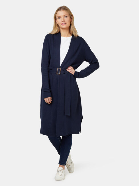 Karina Belted Longline Coatigan, Blue, hi-res