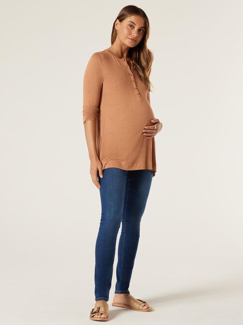 Mia Soft Touch Maternity Henley, Cinnamon, hi-res