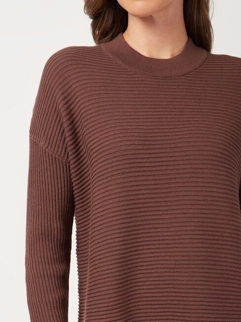 Sophia Cotton Ottoman Pullover, Brown, hi-res