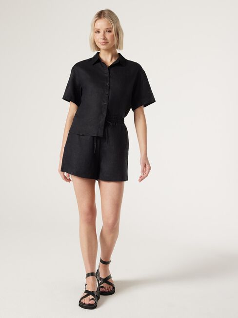 J-Luxe Classic Linen Short, Black, hi-res