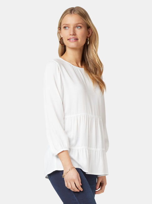 Olivia Long Sleeve Tiered Top, White, hi-res