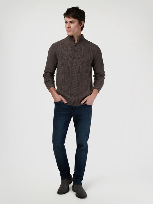 Brian Shawl Neck Cable Knit, Brown, hi-res