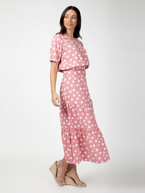 Sara Belted Tiered Skirt, Pink, hi-res