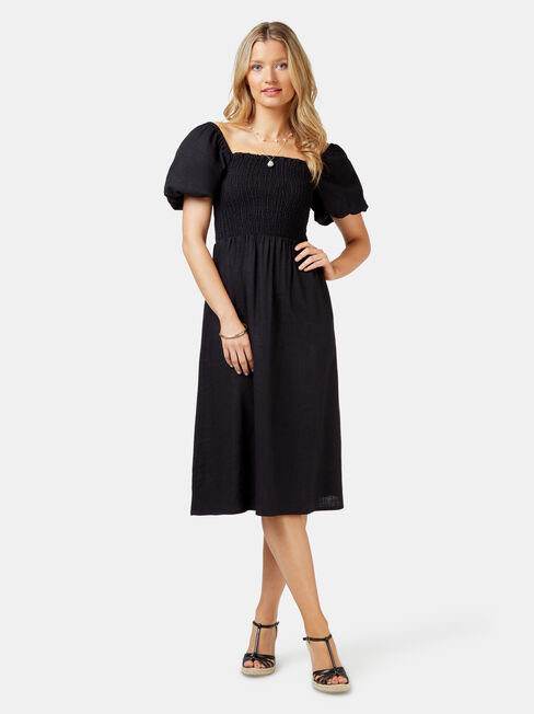 Reese Shirred Bust Dress, Black, hi-res
