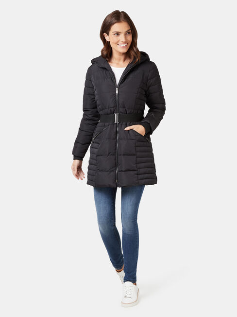 Rory Longline Padded Puffer Jacket, Black, hi-res