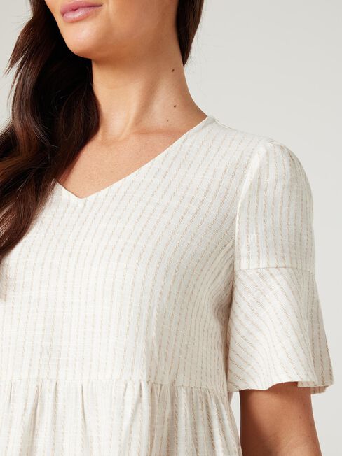 Lilah Tiered Dress, Oat Stripe, hi-res