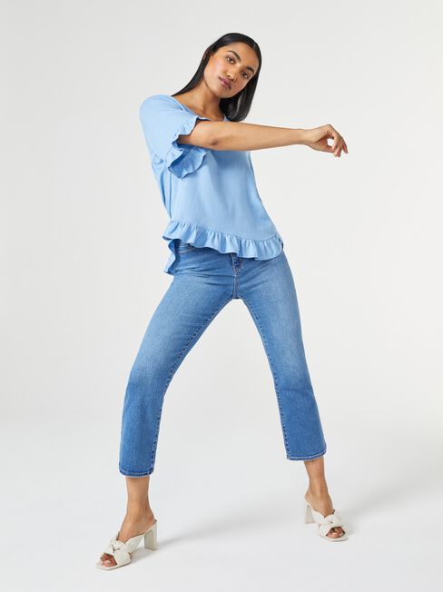 Ivy V-Neck Ruffle Top, Light Blue, hi-res