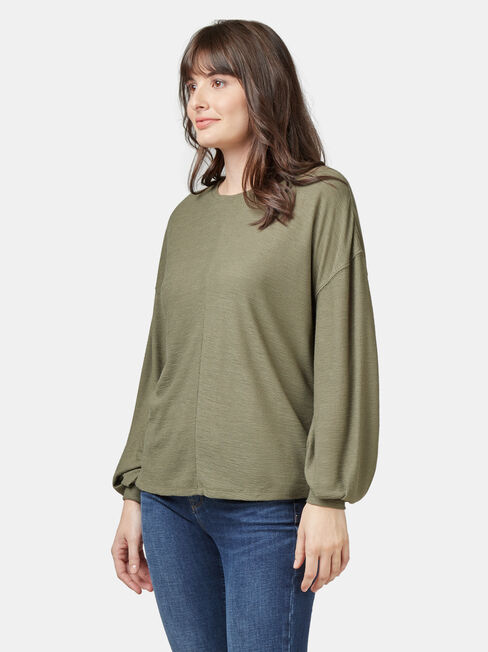 Ella Drop Shoulder Textured Top, Green, hi-res