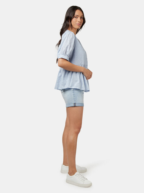 Charlotte Button Through Peplum Top, Blue, hi-res
