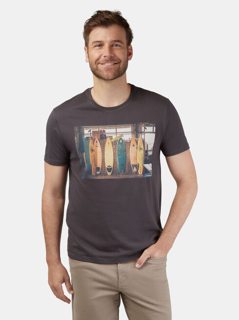 Leon Short Sleeve Print Crew Tee, Grey, hi-res