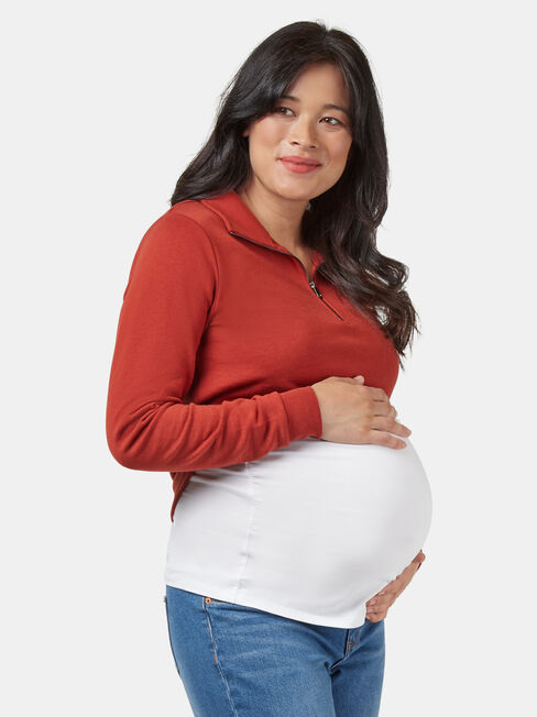 Pearl Zip Front Concave Sweat, Red, hi-res