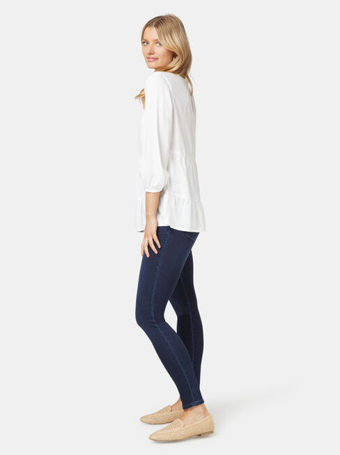 Olivia Long Sleeve Tiered Top, White, hi-res