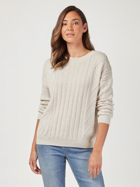 Carrie Cotton Cable Pullover, White, hi-res