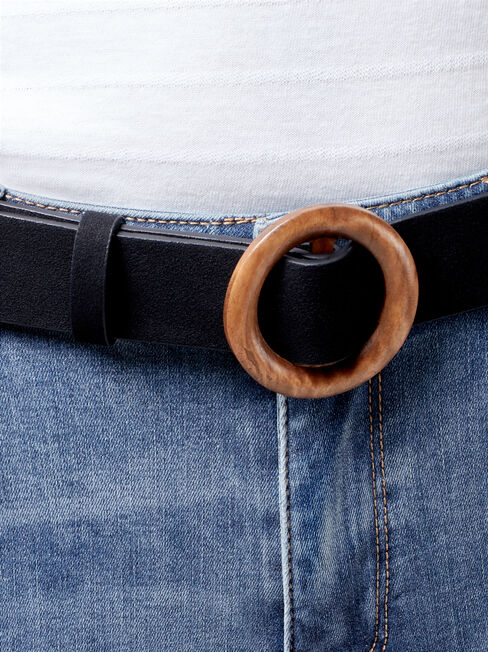 Kala Round Buckle Belt, Black, hi-res