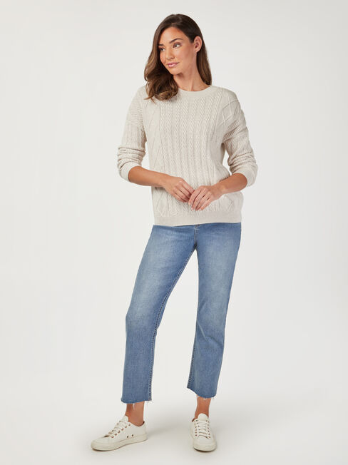 Carrie Cotton Cable Pullover, White, hi-res