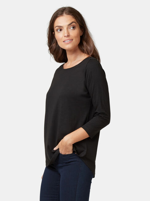 Essential Boatneck Tee, Black, hi-res