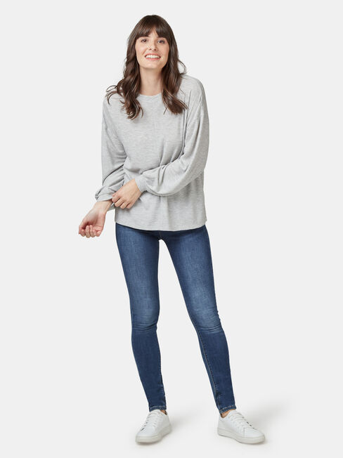 Ella Drop Shoulder Textured Top, Grey, hi-res