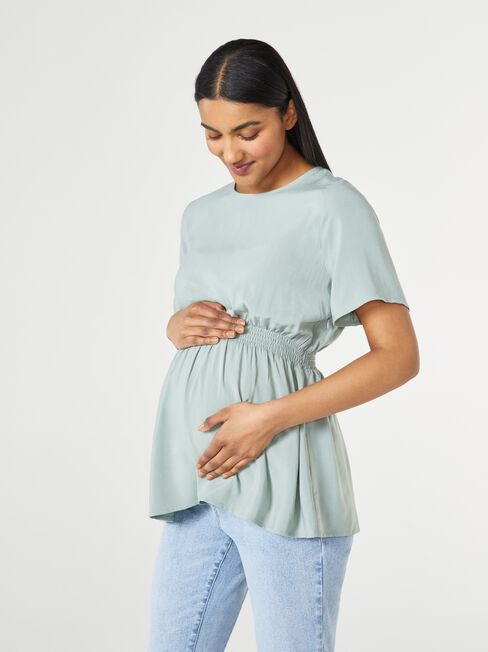 Annie Shirred Waist Nursing Maternity Top, Green, hi-res