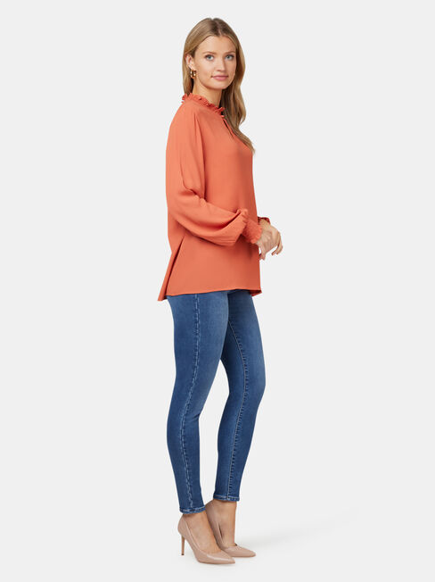 Freya Frill High Neck Top, Orange, hi-res