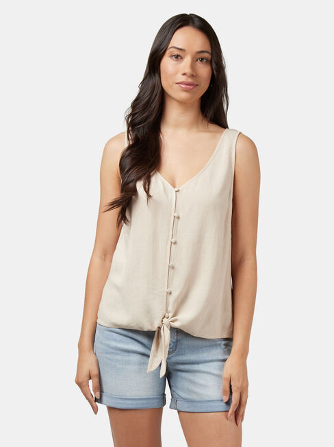 Luna Linen Blend Tie Front Tank, White, hi-res