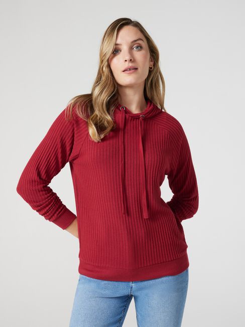 Khloe Rib Hoodie, Berry, hi-res