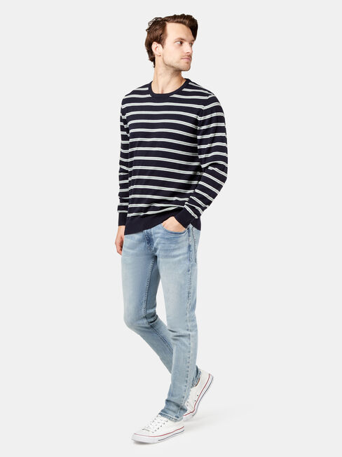 Lincoln Stripe Crew Knit, Blue, hi-res
