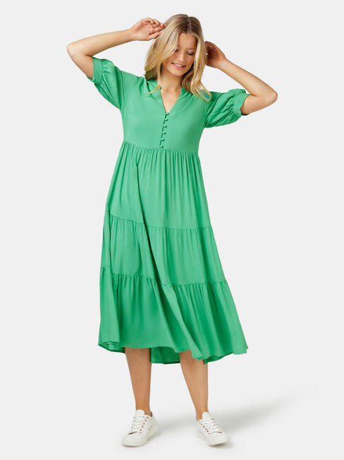 Esther Tiered Midi Dress, Green, hi-res