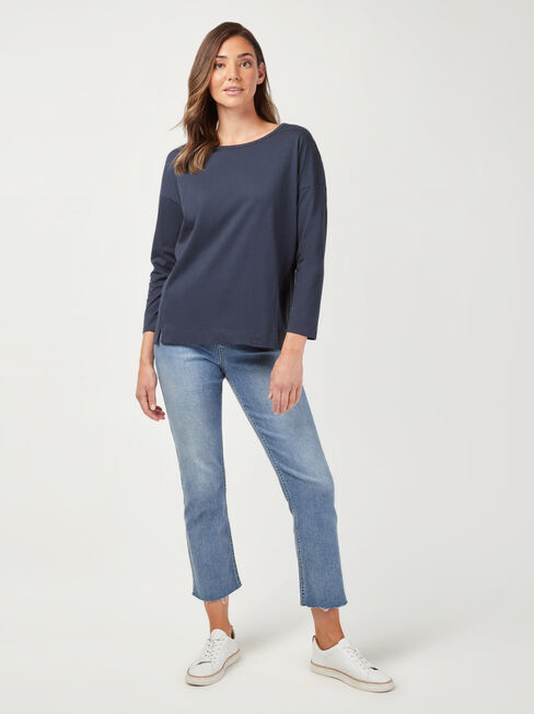 3/4 Sleeve Drop Shoulder Tee, Blue, hi-res