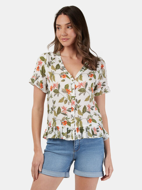 Natasha Button Through Top, Print, hi-res
