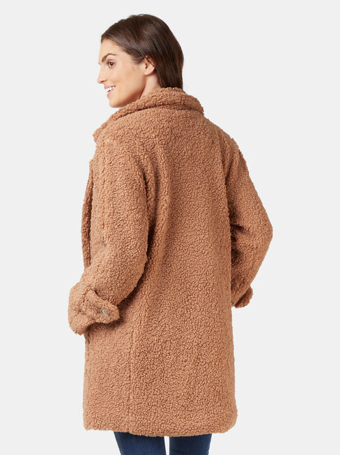 Kyra Longline Teddy Jacket, Brown, hi-res