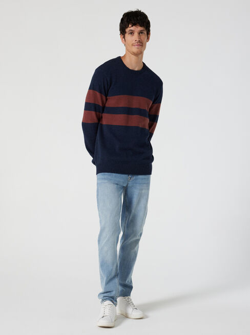 Braxton Panel Stripe Crew Knit, Ink Marle Multi, hi-res