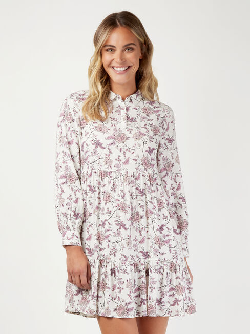 Isla Half Button Tiered Dress, Print, hi-res