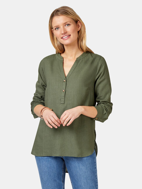 Everly Linen Shirt, Green, hi-res