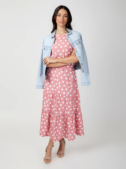 Sara Belted Tiered Skirt, Pink, hi-res