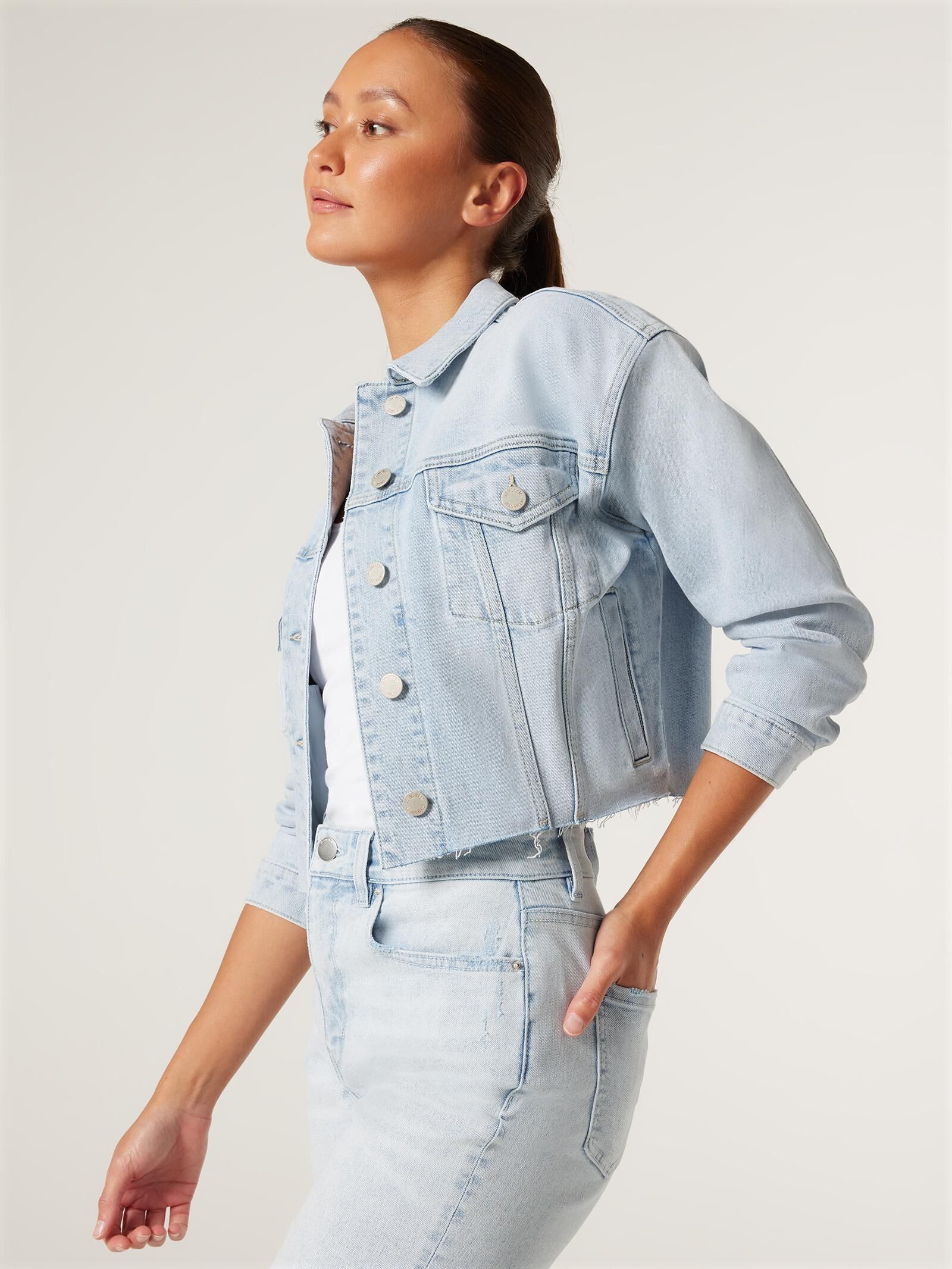 Cropped grey deals denim jacket