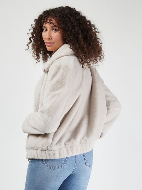 Dina Teddy Bomber Jacket, White, hi-res
