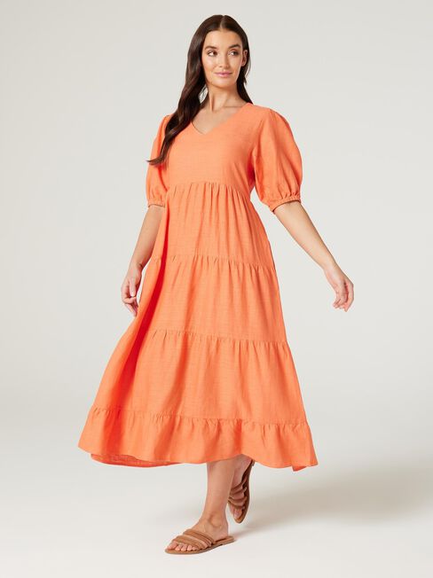 Sonny V-Neck Dress, Orange, hi-res