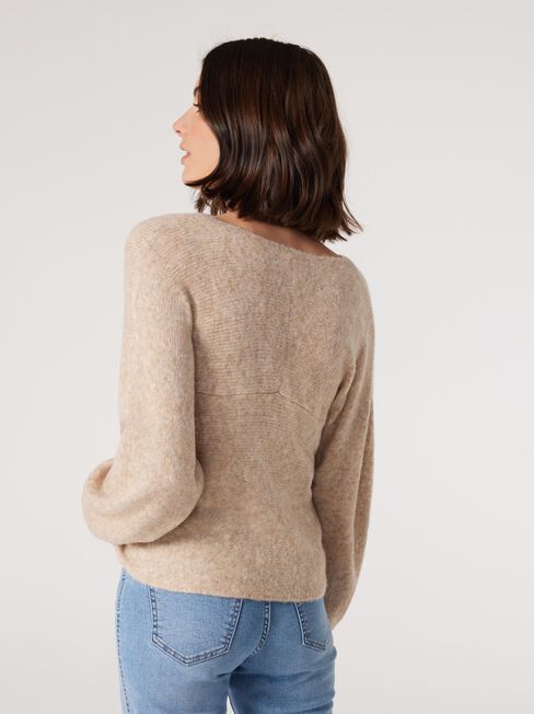 Charlotte Soft Cross Over Knit, Oatmeal, hi-res