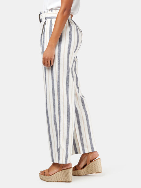 Phoebe Belted Stripe Pant, White, hi-res
