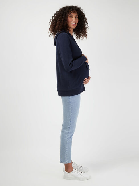 Carrie Side Zip Maternity Hoodie, Blue, hi-res