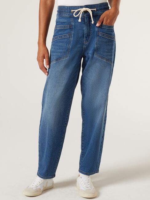 Emily J-Luxe Tapered Jeans, Mid Indigo, hi-res