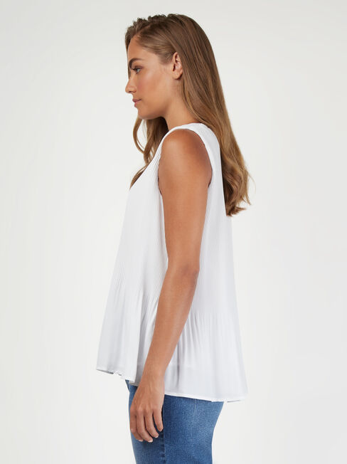 Sadie Pleated Tank, White, hi-res