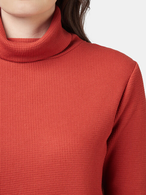 Ally Textured Stand Neck Top, Red, hi-res