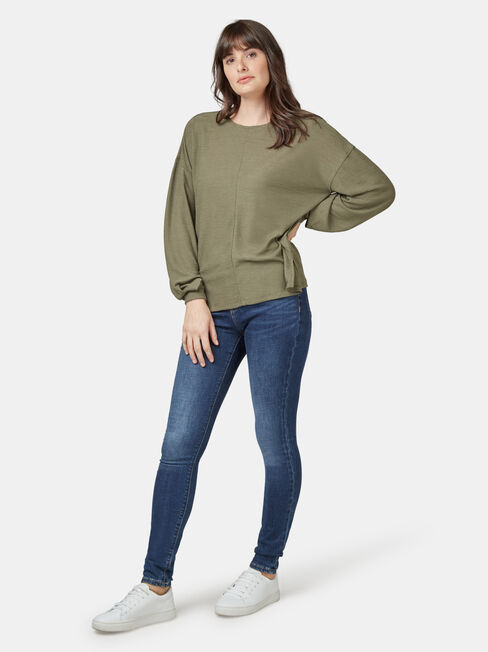 Ella Drop Shoulder Textured Top, Green, hi-res